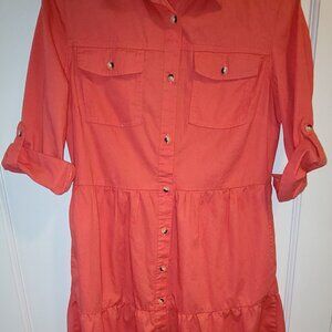 MILLENIUM 100% Cotton Salmon-Colored Shirt Dress w/ Flared Hemline